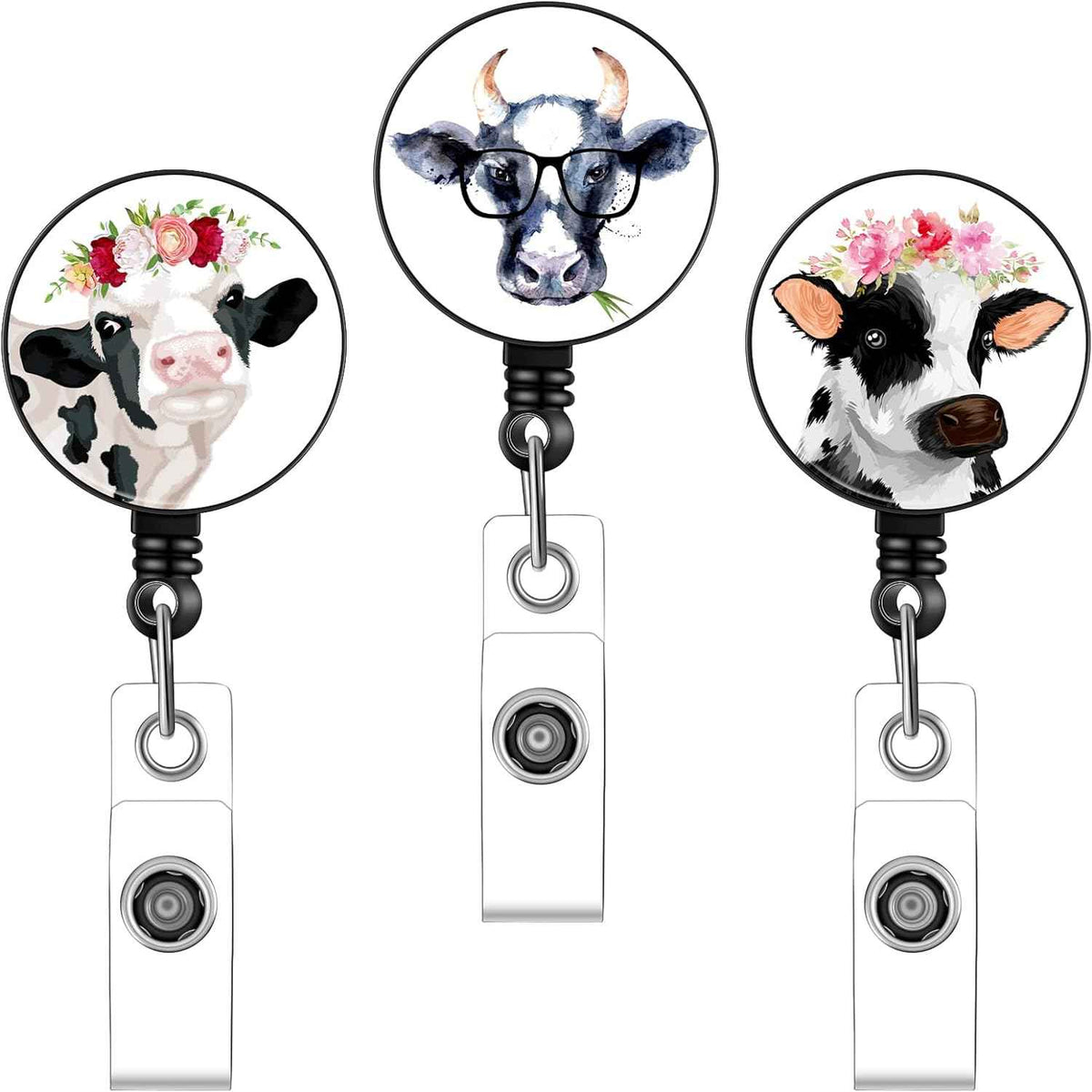 Porte-badge rétractable en forme de vache, 3 pièces, pour infirmière, médecin, enseignant, étudiant