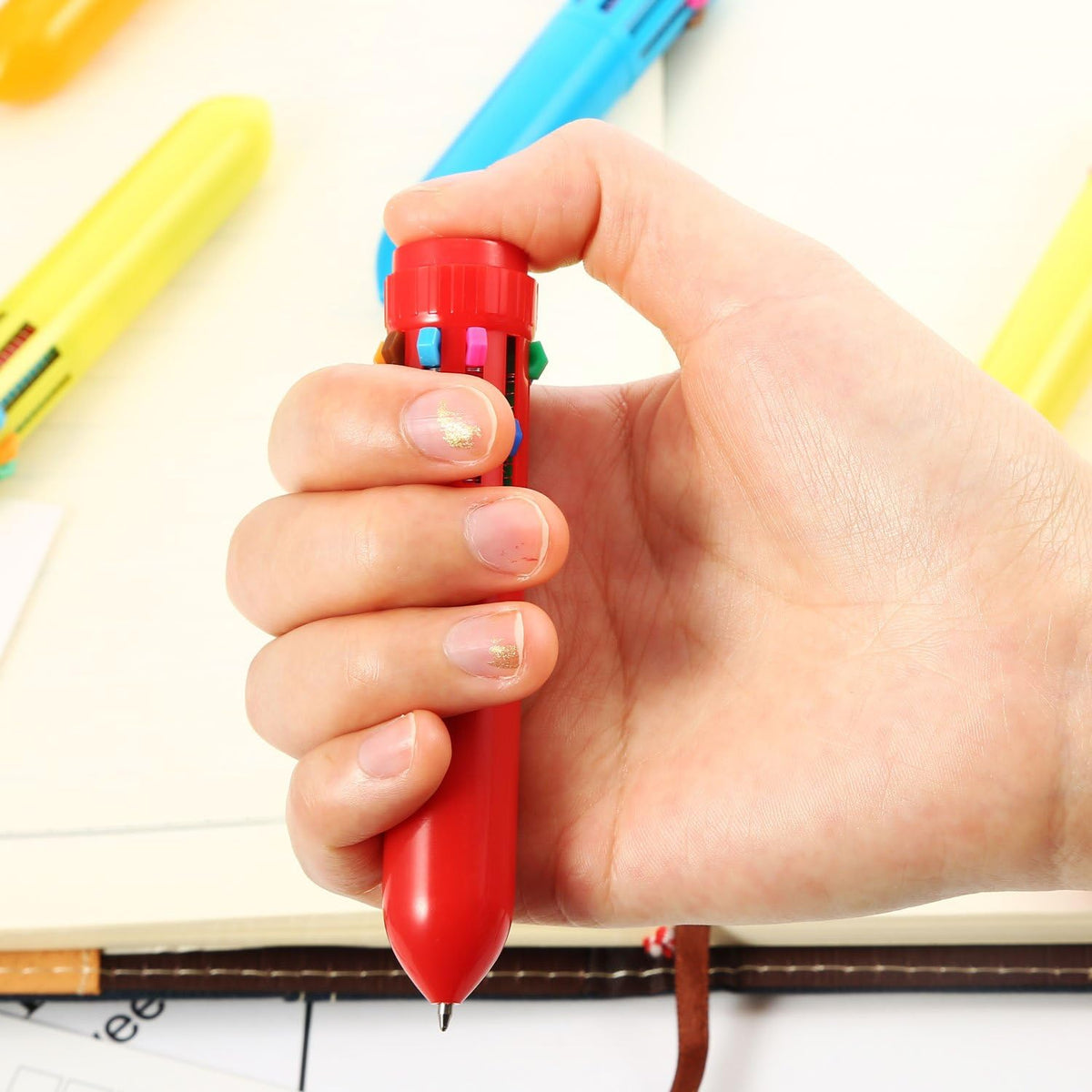 Stylos à bille rétractables 10 en 1, stylos multicolores pour étudiants et enfants