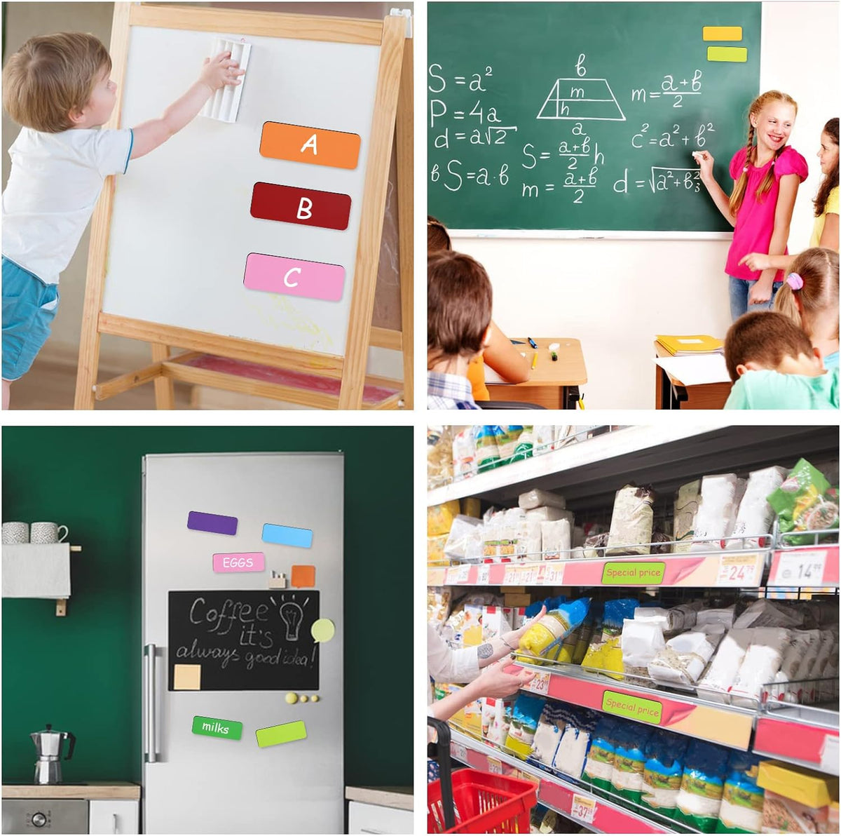 72Pcs Dry Erase Magnetic Labels,3.2 x 1.2" for Whiteboard,Refrigerator (9 Colors)