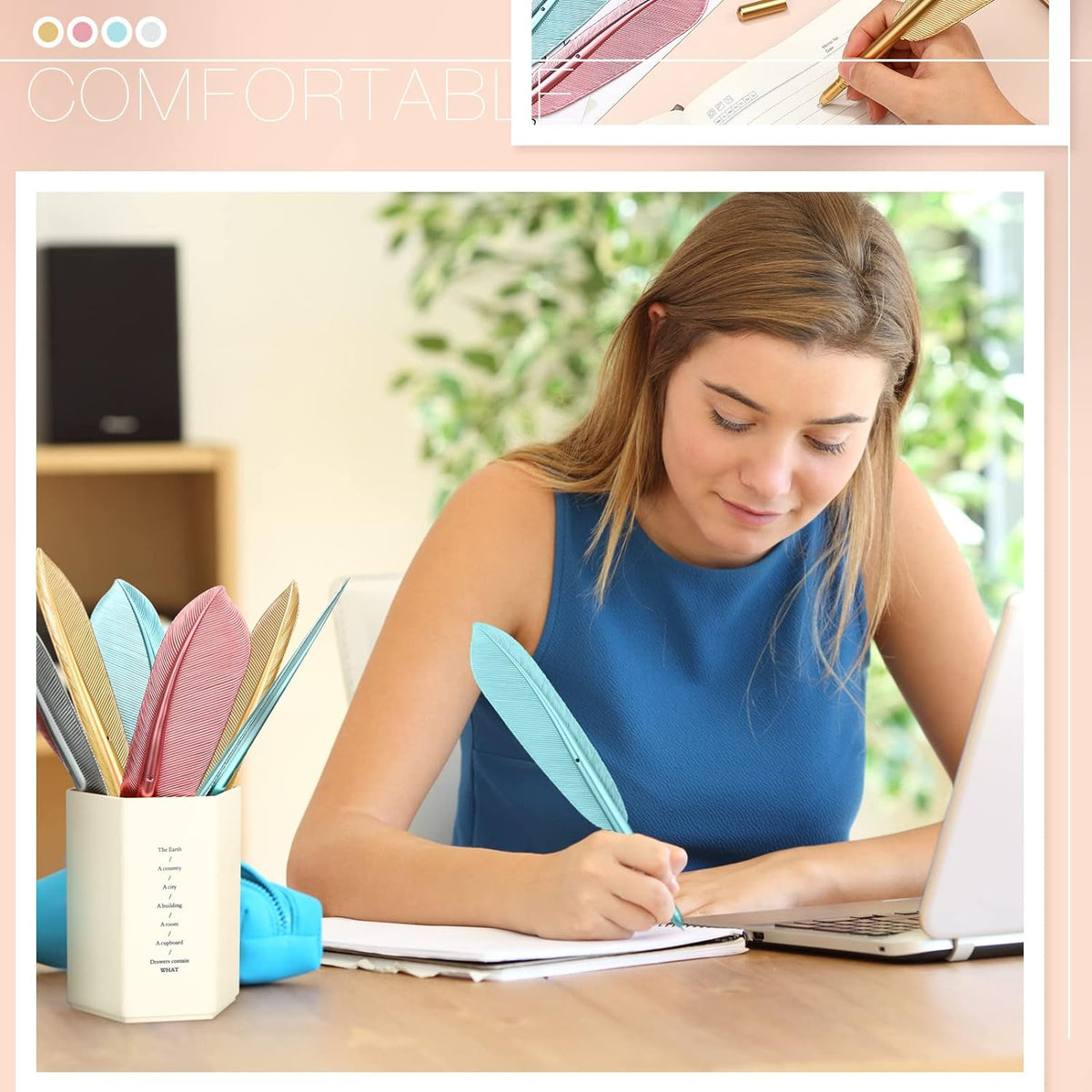 8pcs Artificial Feather Ballpoint Ink Pens