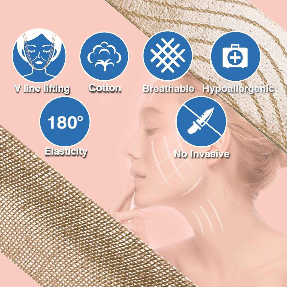 Ruban anti-rides ruban de levage myofascial facial 2,5 cm x 5 m, 2 rouleaux