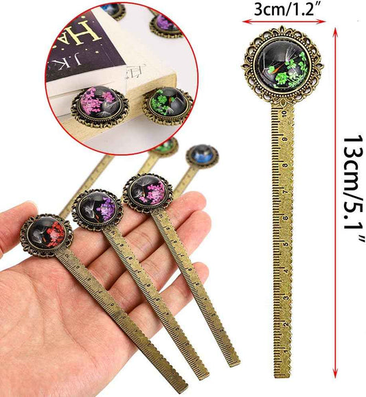 6 Stück Retro-Metall-Lesezeichen-Lineal, bronzefarbenes Lesezeichen mit getrockneter Blume