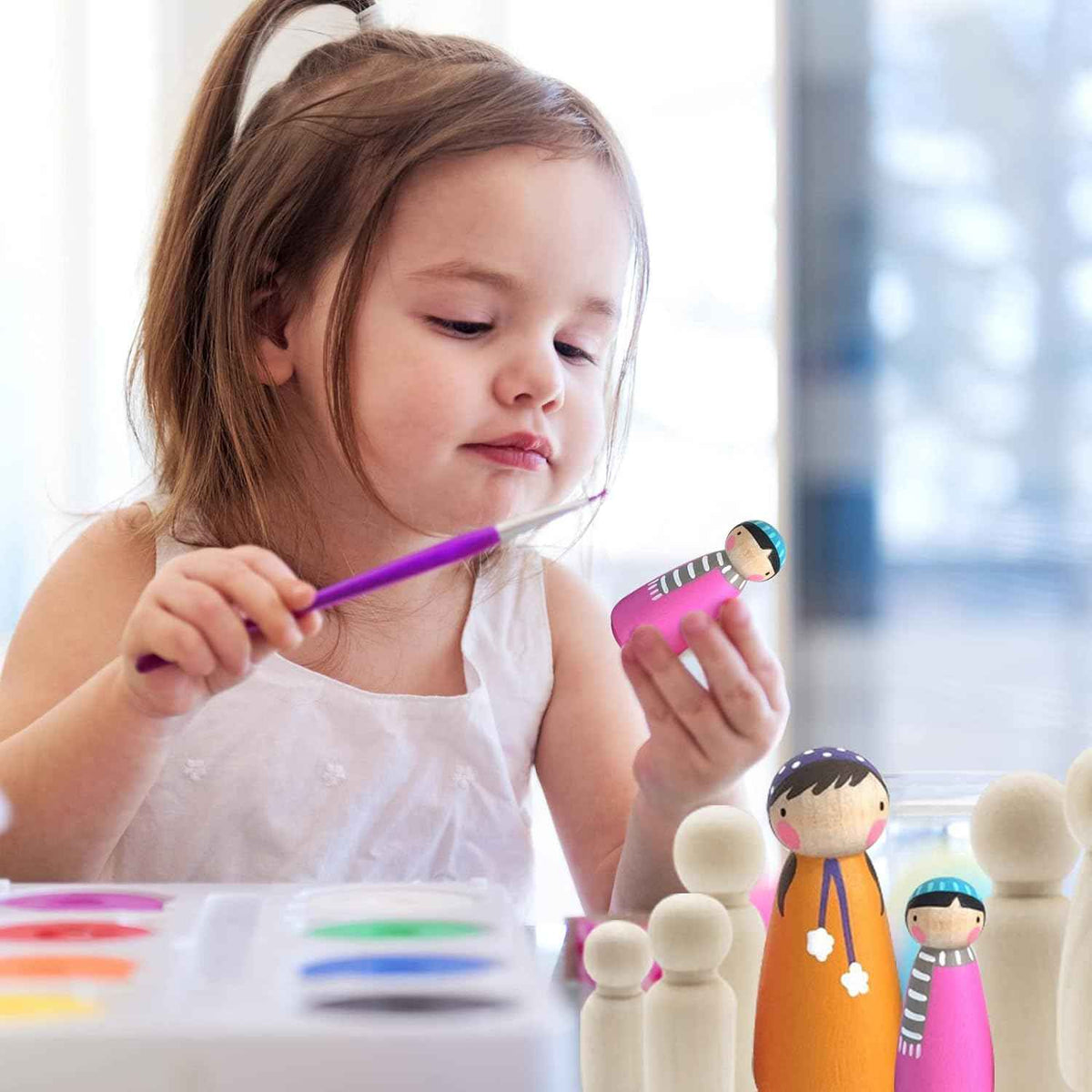50-pack onvoltooide houten peg-poppen voor kinderen DIY Art Craft Painting
