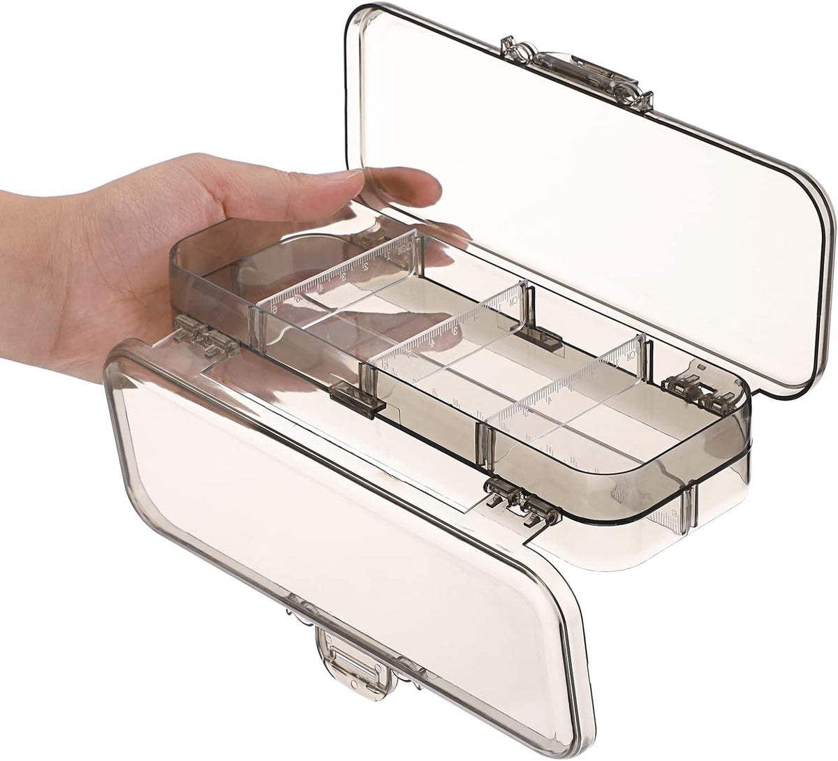 Estuche para lápices de dos pisos Caja de papelería de plástico transparente