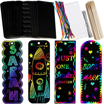 48 Sets 4-Stil Magic Scratch Rainbow Lesezeichen-Bastelset für Kinder