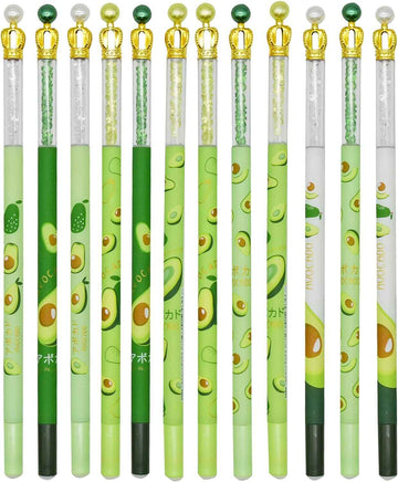 12 stuks sappige avocado glanzende kroon gelpennen 0,5 mm zwarte inkt voor kinderen school