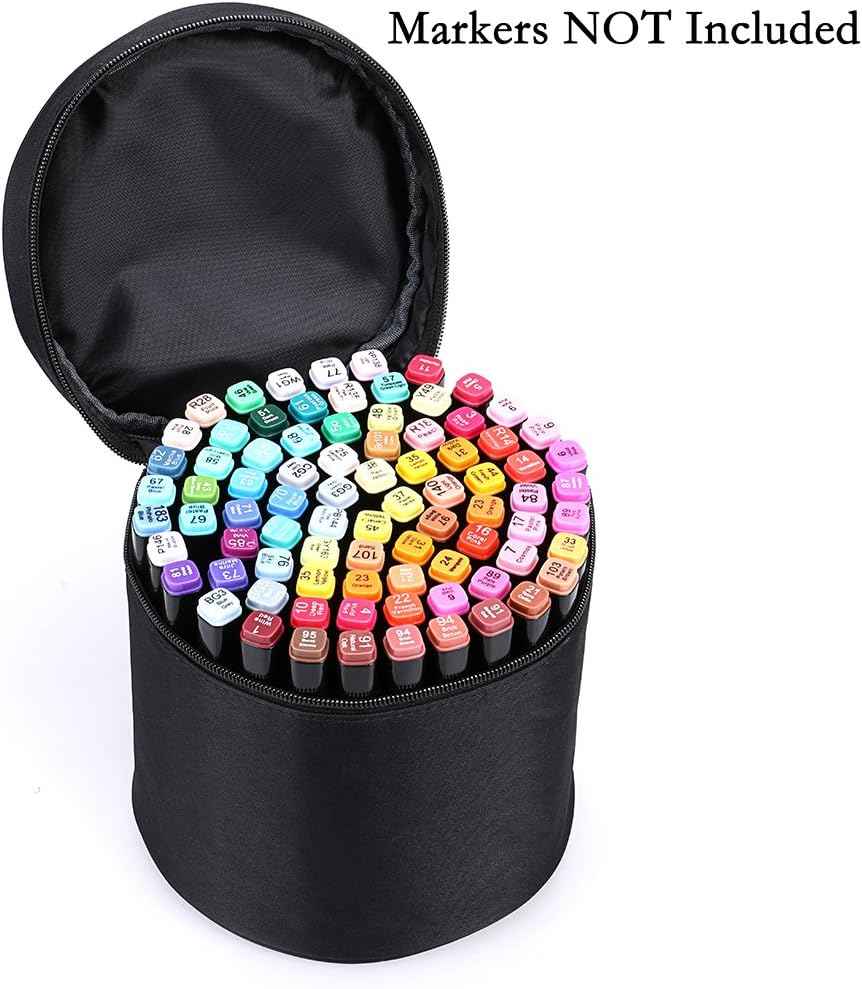 Étui à stylos marqueurs rond, sac de rangement stationnaire pour 80 marqueurs, noir