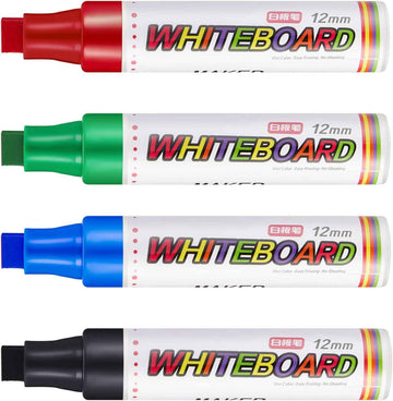 Paquet de 4 marqueurs extra épais effaçables à sec pour tableau blanc, grande pointe de 12 mm