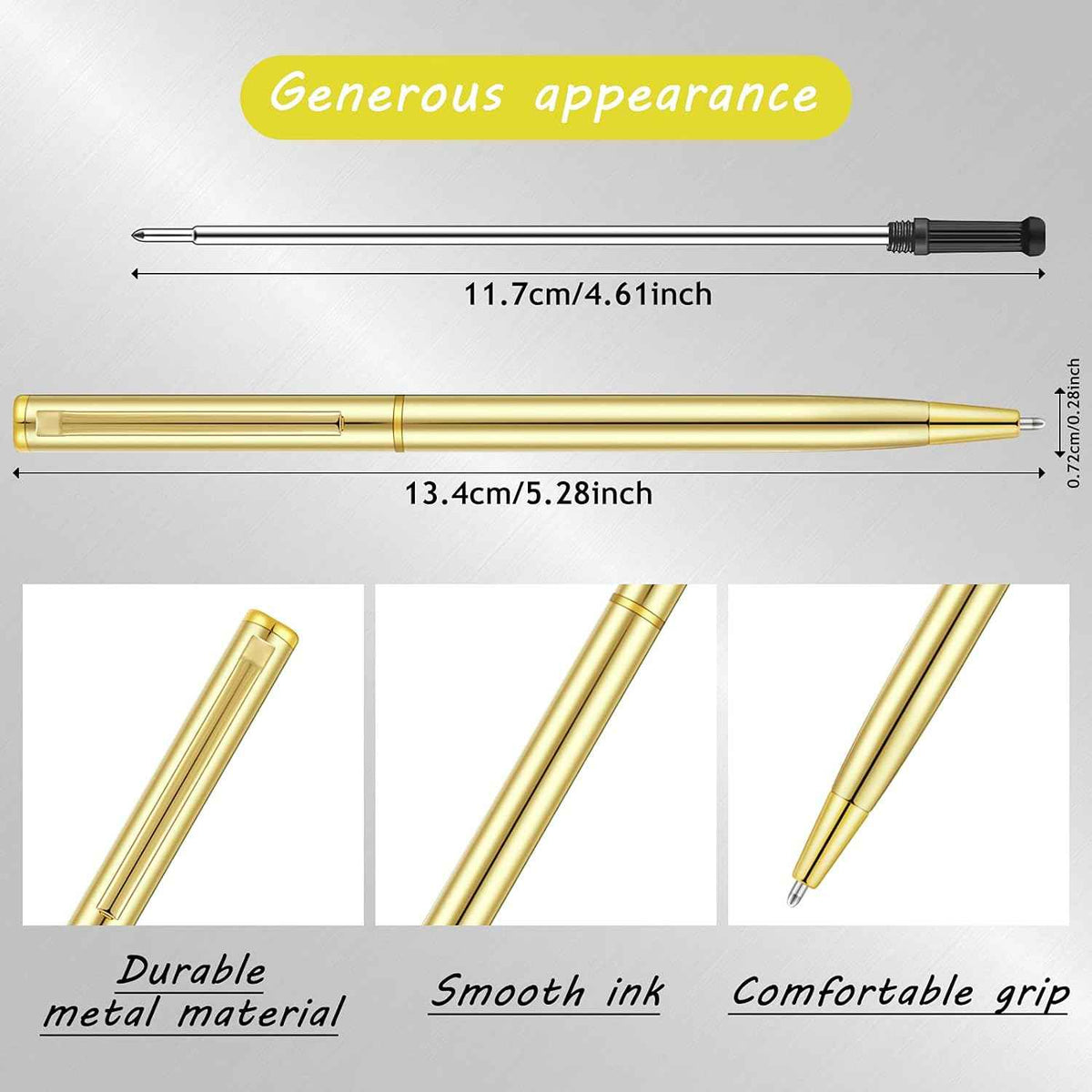 Guld Slim Metal Indragbara kulspetspennor Svart bläck 1 mm 15 Pack