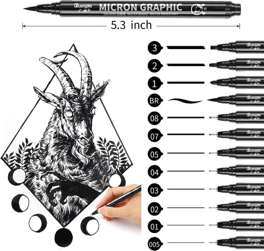 Guangna Black Micro-Pen Fineliner Tintenstifte Zeichenstifte 12er Pack