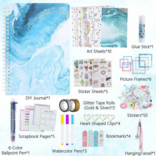 DIY-Tagebuch-Set für Mädchen im Alter von 8–13 Jahren und älter – Blue Wave