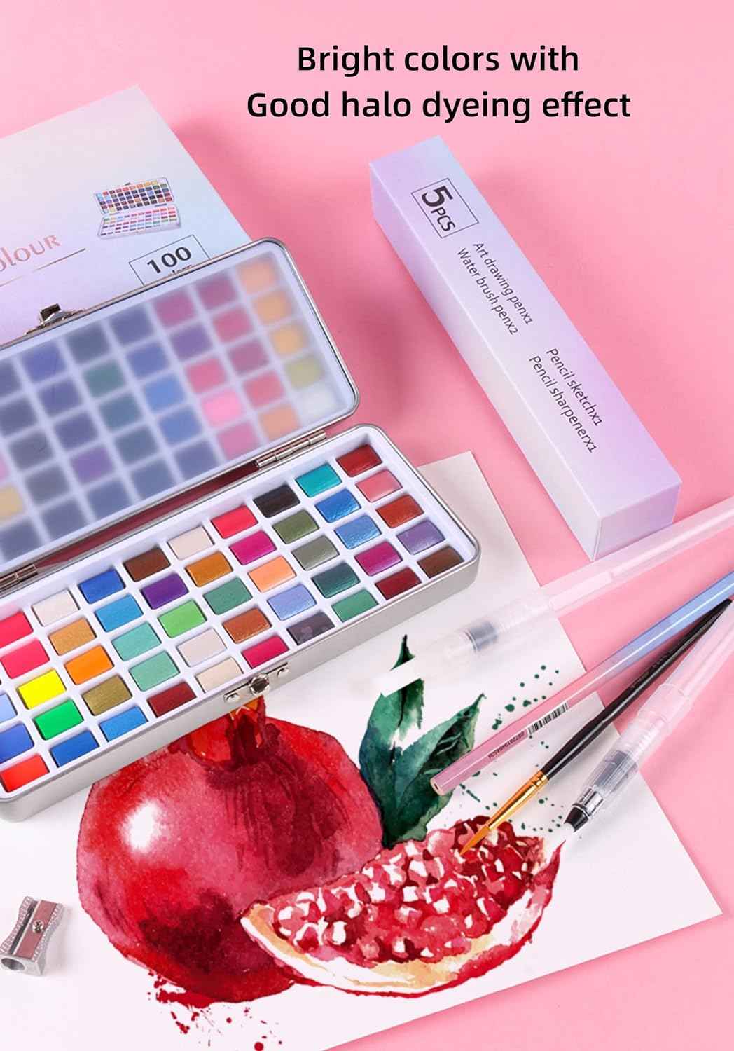 GIORGIONE 100 ensemble de peinture aquarelle solide avec stylo pinceau à eau