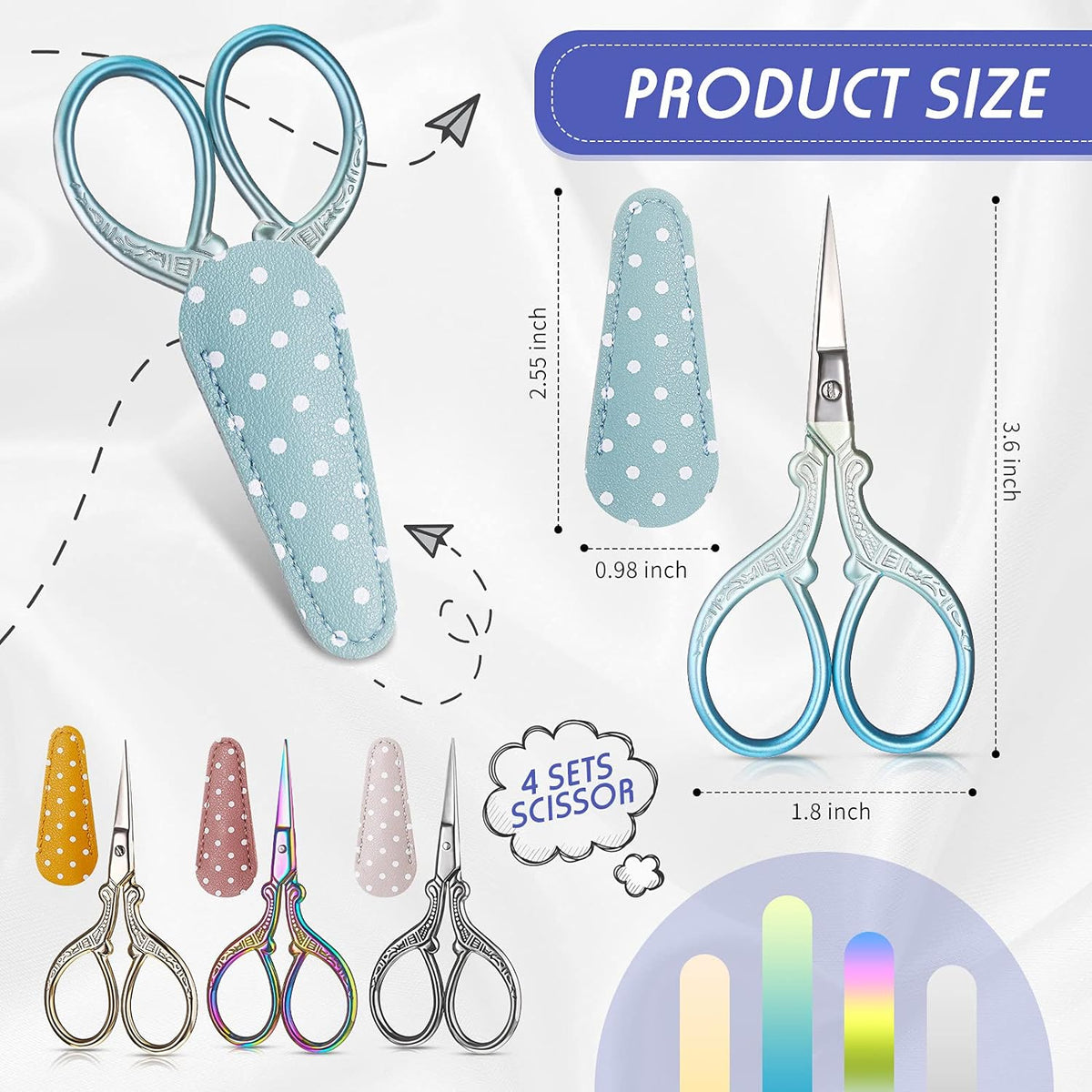 4Pcs Sewing Embroidery Scissors with Artificial Leather Cover 3.6 Inch