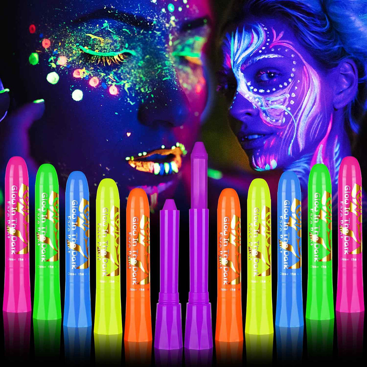 12Pcs Glow in The Black Light Dark Face Body Paint