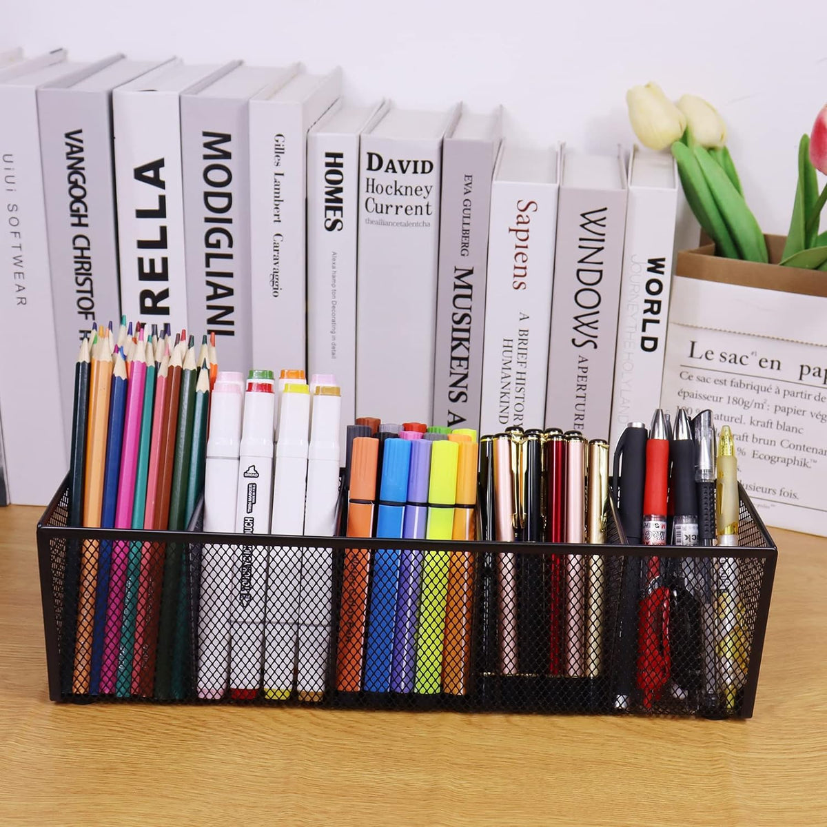 Black Mesh Pen Pencil Holder, Small Metal Desk Organizer