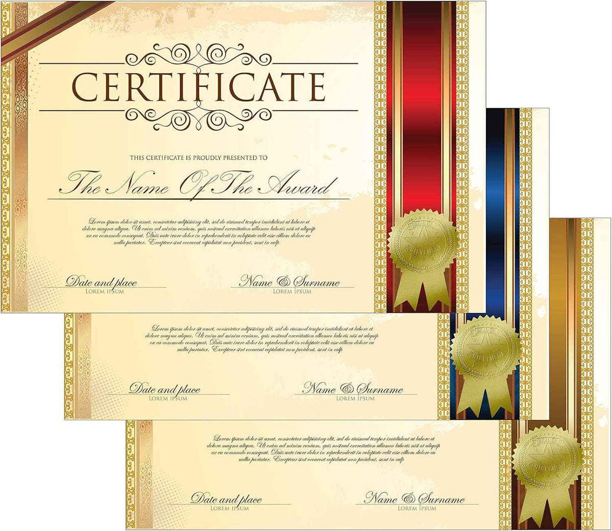 200 Uds. Sello en relieve de cinta y pegatinas de certificado de lámina dorada