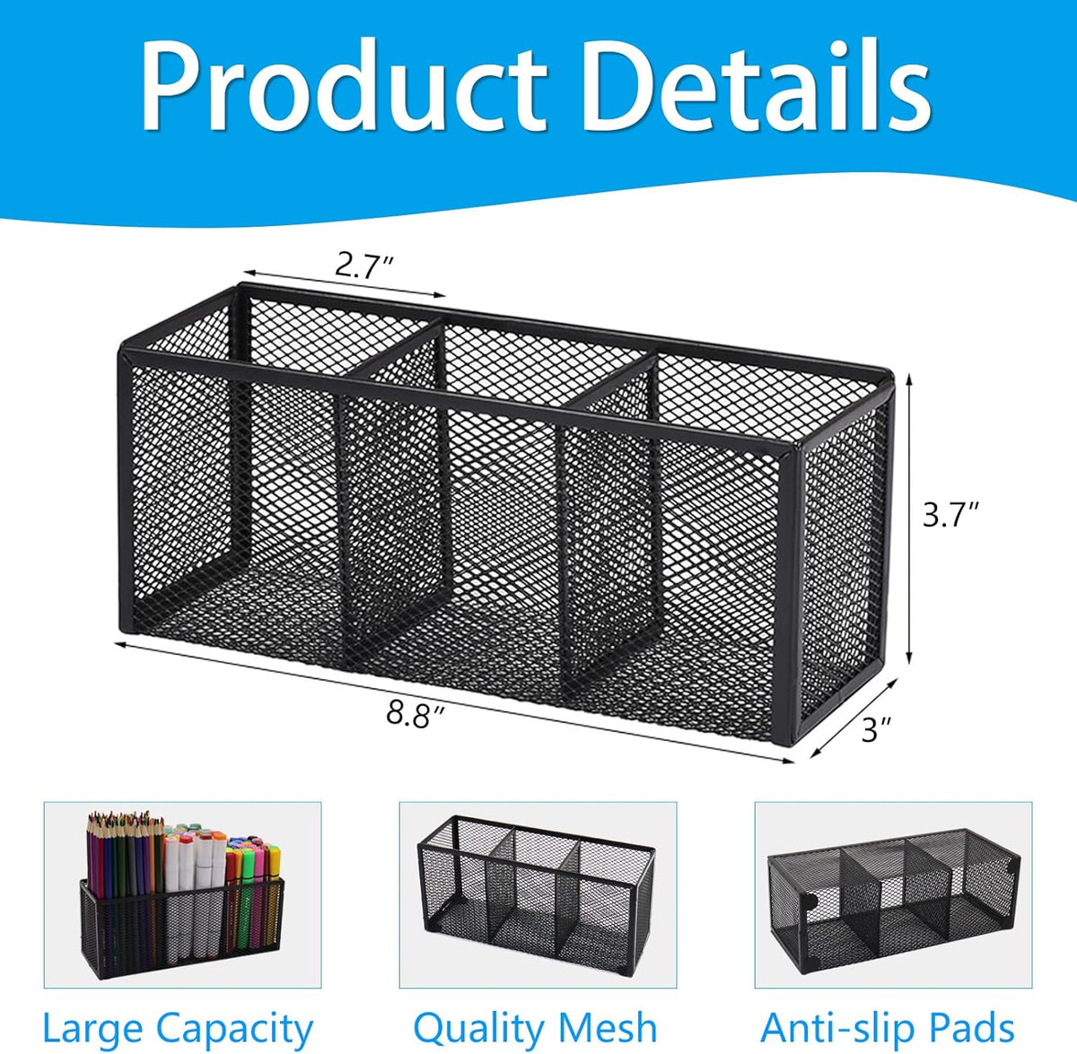Black Mesh Pen Pencil Holder, Small Metal Desk Organizer