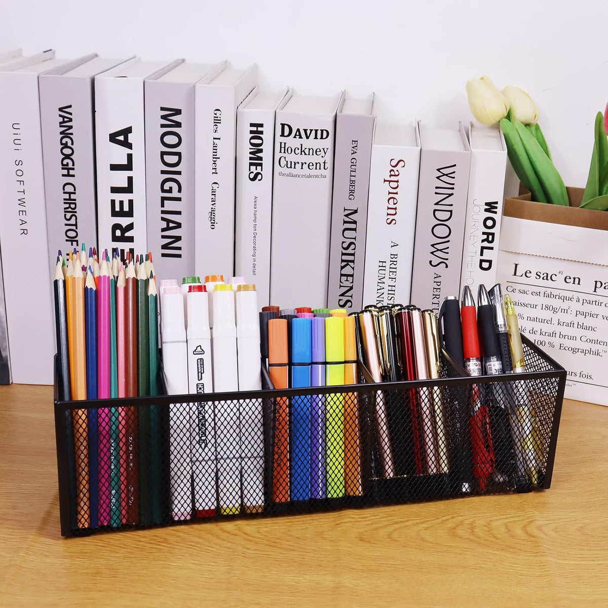 Black Mesh Pen Pencil Holder, Small Metal Desk Organizer
