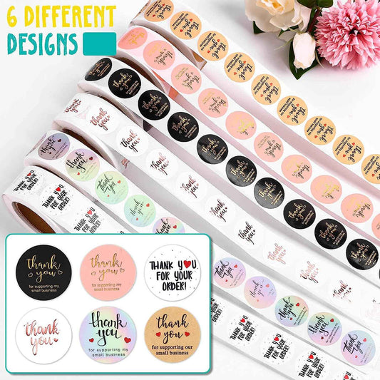 3000Pcs 1inch 6Rolls Thank You for Supporting My Small Business Stickers