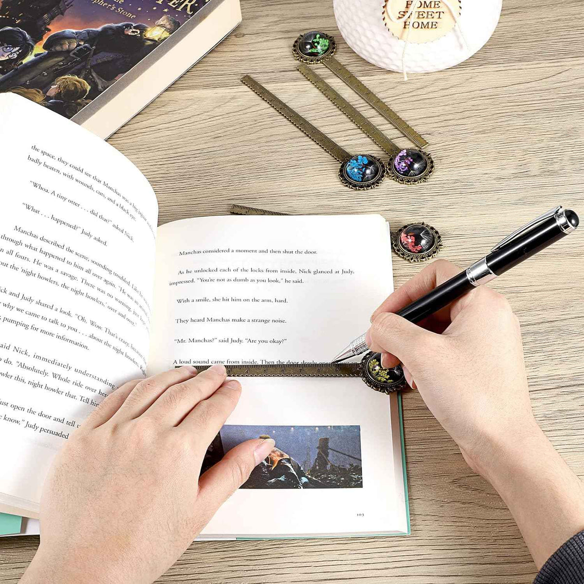 6PCS Retro Metal Bookmark Ruler Bronze Book Mark with Dried Flower