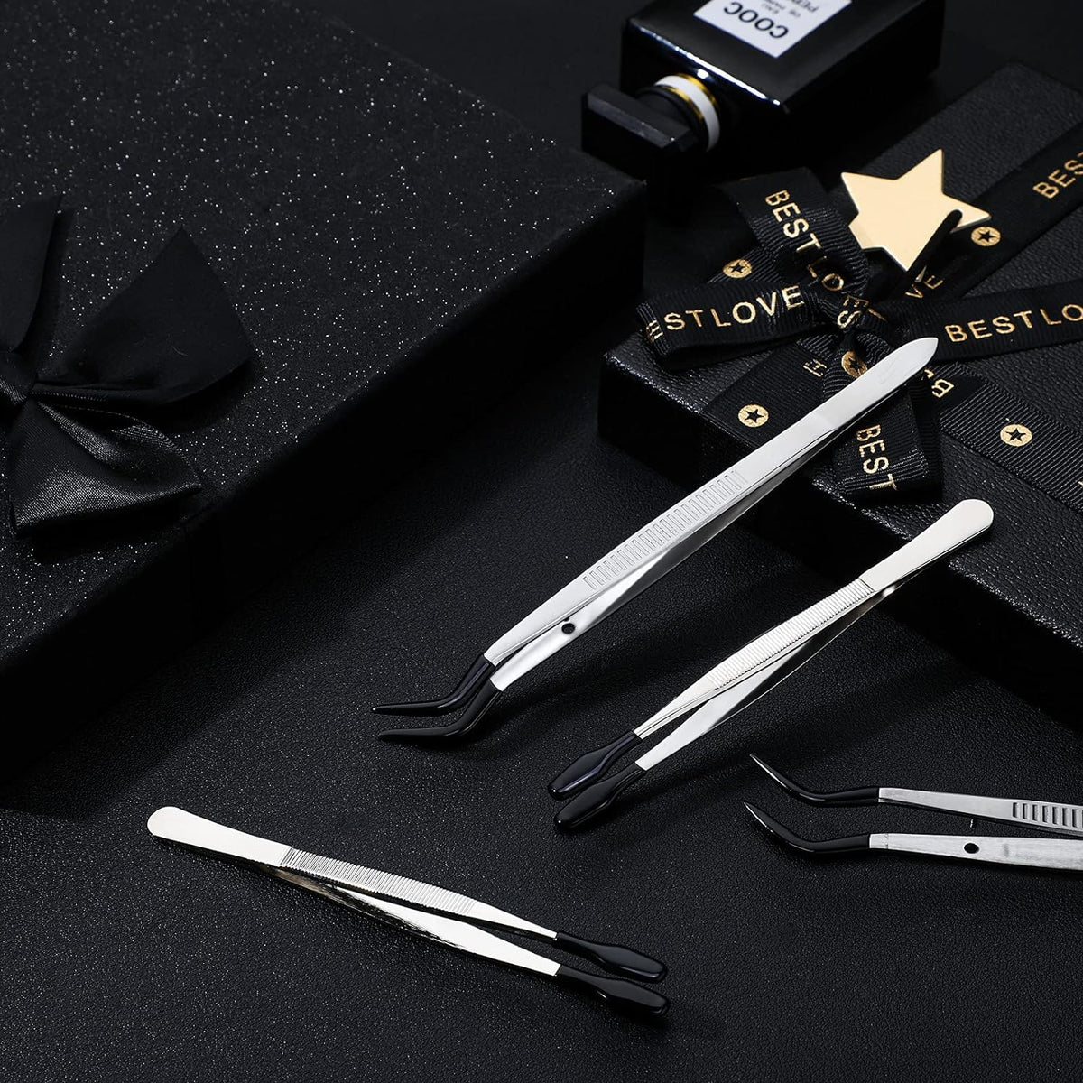 4Pcs Tweezers with Rubber Tip for Lab Industrial Jewelry Craft