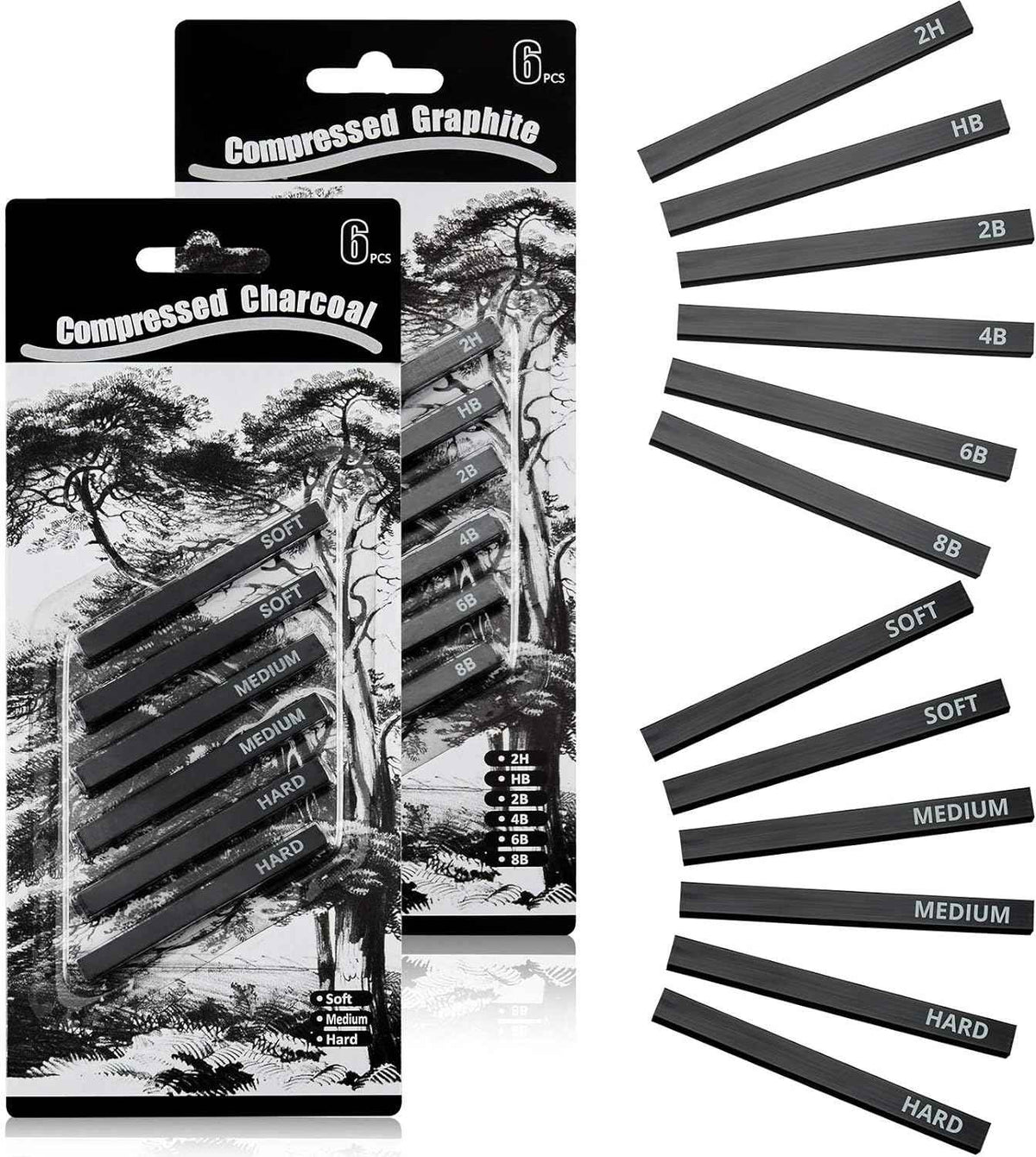12-teiliges Graphitmaterial-Sticks, quadratisch, komprimierte Holzkohle-Set