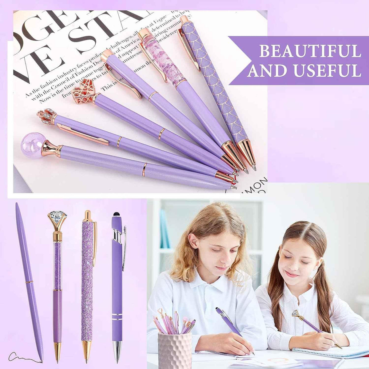 10st kulspetspennor Set Party Favors för barn Lila Rosa Pens Presenter