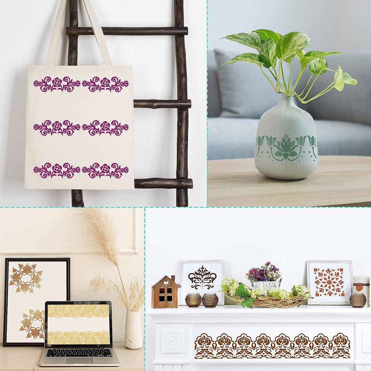8 Pieces Ornate Border Stencil Flower Template DIY Art and Craft