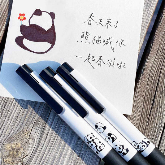 Kaco K7 Gel-Tintenstifte, süßer Panda, schwarze Tinte, 0,5 mm feine Spitze, 3er-Pack