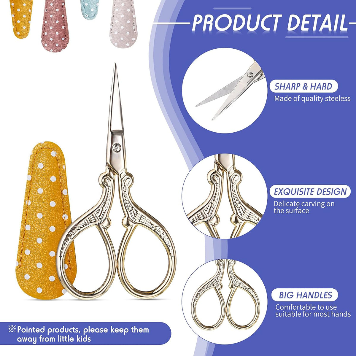 4Pcs Sewing Embroidery Scissors with Artificial Leather Cover 3.6 Inch