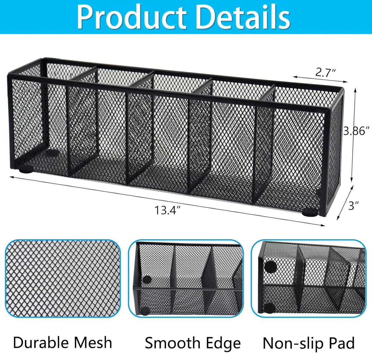 Black Mesh Pen Pencil Holder, Small Metal Desk Organizer