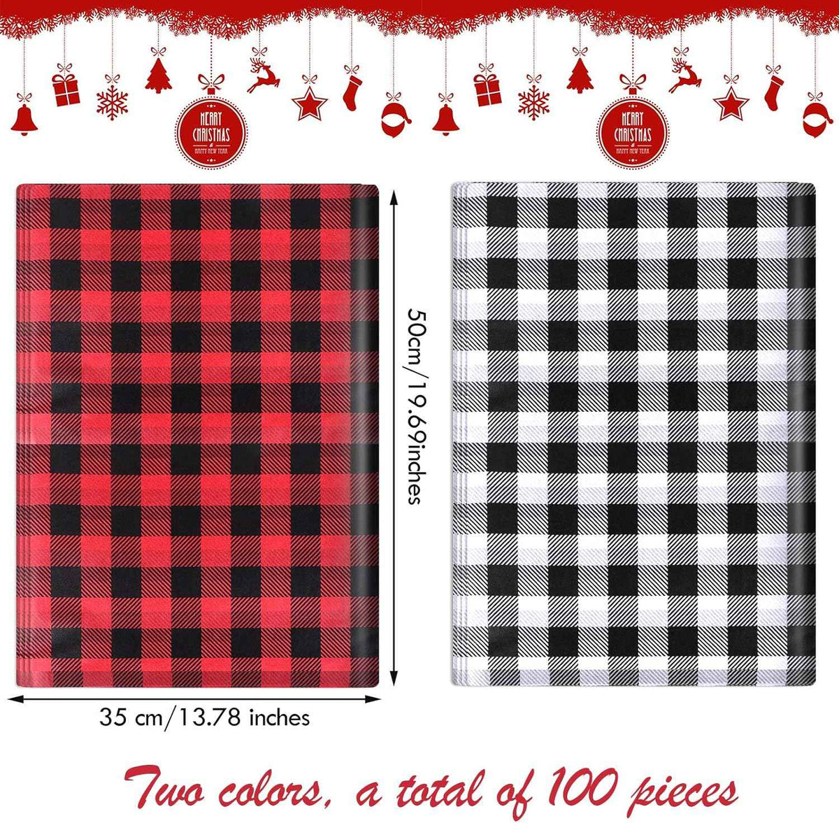 100Pcs Christmas Tissue Paper DIY Wrapping Paper Red Black