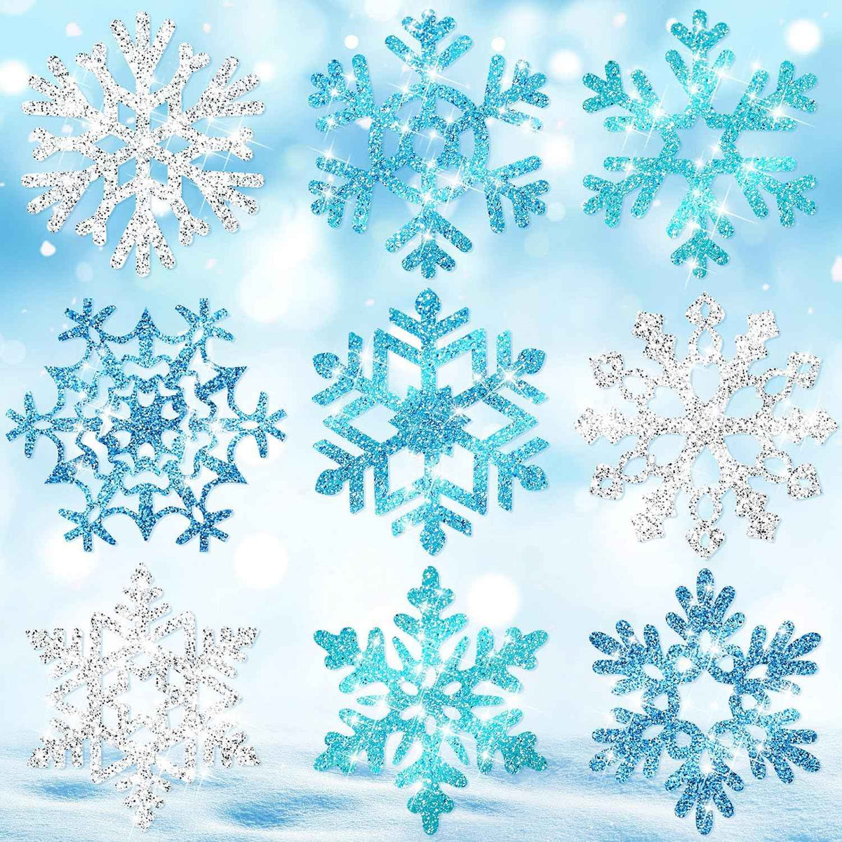 45pcs Winter Christmas Snowflake Paper Cutouts with Glue Point Dots Blue